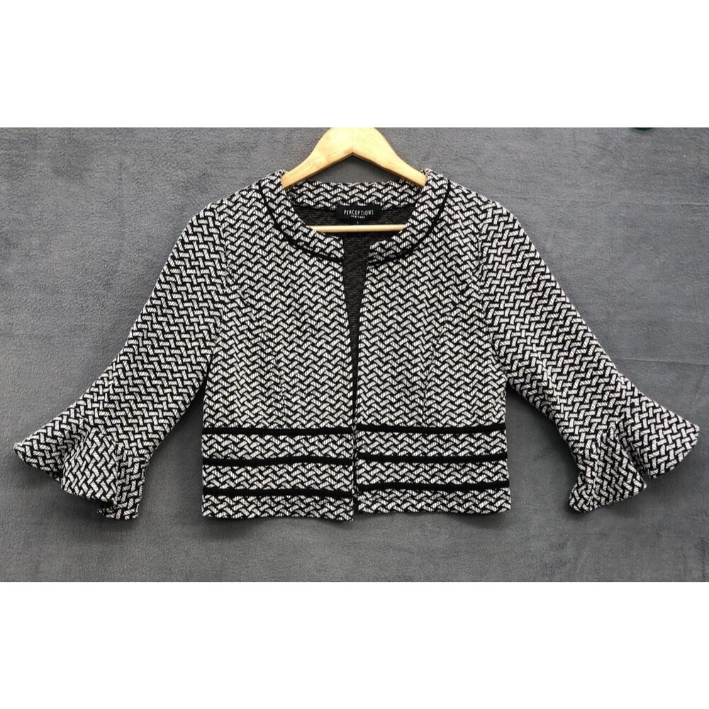 Perceptions New York Womens Blazer Size Small Flare Ruffle Sleeves Open Shrug